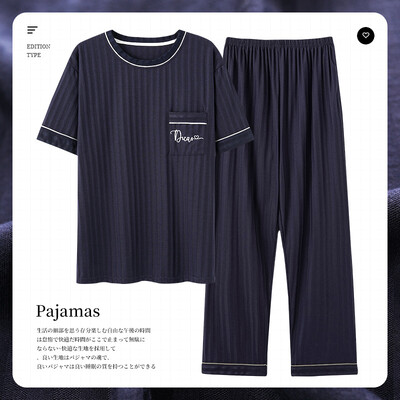 Pijamale pentru bărbați la modă L-5XL L-5XL Lenjerie de dormit pentru bărbați grasi Îmbrăcăminte pentru casă din bumbac Pjs cu mâneci scurte Pantaloni lungi Set de lounge 2023