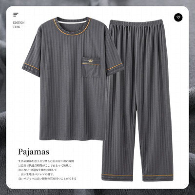 Pijamale pentru bărbați la modă L-5XL L-5XL Lenjerie de dormit pentru bărbați grasi Îmbrăcăminte pentru casă din bumbac Pjs cu mâneci scurte Pantaloni lungi Set de lounge 2023