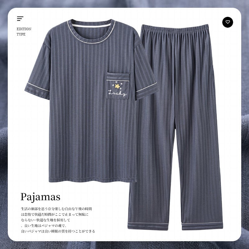 Pijamale pentru bărbați la modă L-5XL L-5XL Lenjerie de dormit pentru bărbați grasi Îmbrăcăminte pentru casă din bumbac Pjs cu mâneci scurte Pantaloni lungi Set de lounge 2023