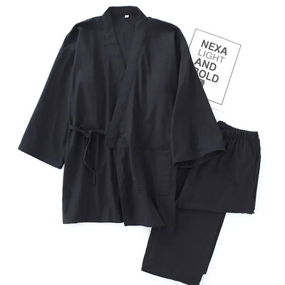 Pánske bavlnené kimono župany, pyžamá, oblečenie, tenké jarné a jesenné čierne a námornícke farby, domáce oblečenie, voľné, ležérne, pánske župany