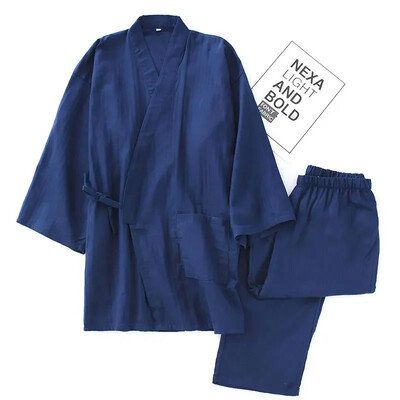 Pánske bavlnené kimono župany, pyžamá, oblečenie, tenké jarné a jesenné čierne a námornícke farby, domáce oblečenie, voľné, ležérne, pánske župany