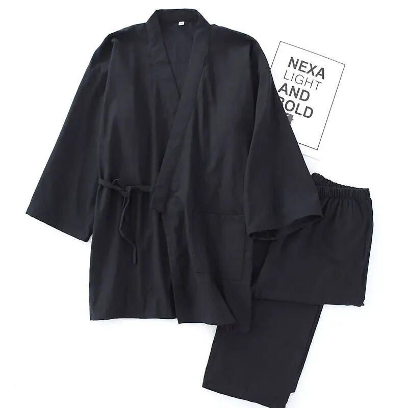 Pánske bavlnené kimono župany, pyžamá, oblečenie, tenké jarné a jesenné čierne a námornícke farby, domáce oblečenie, voľné, ležérne, pánske župany