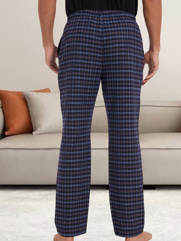 Vyriškos languotos pižamos kelnės, laisvos, tiesios, minkštos ir patogios, su kišeninėmis namų drabužiais