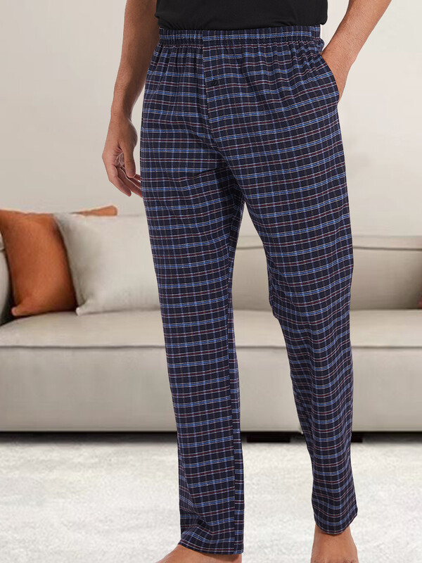 Vyriškos languotos pižamos kelnės, laisvos, tiesios, minkštos ir patogios, su kišeninėmis namų drabužiais