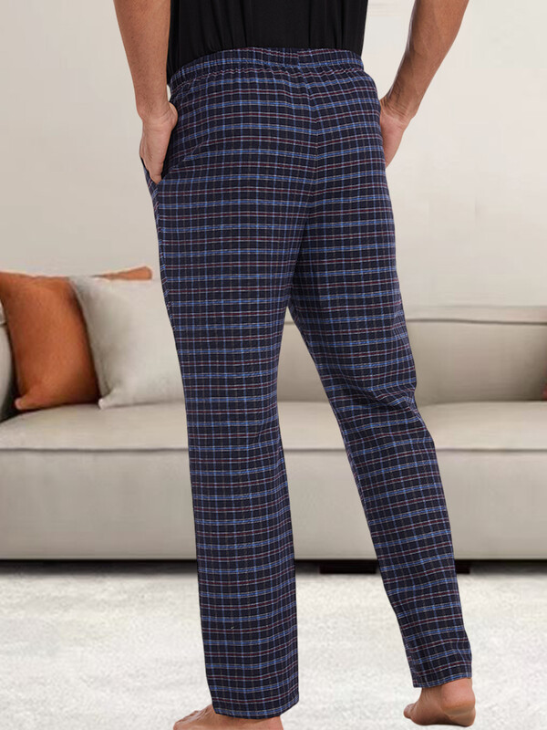 Vyriškos languotos pižamos kelnės, laisvos, tiesios, minkštos ir patogios, su kišeninėmis namų drabužiais
