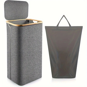 Bamboo Dirty Clothes Basket Υπνοδωμάτιο με εσωτερική τσάντα και κάλυμμα Κουτί αποθήκευσης Μπάνιο Μεγάλο καλάθι βρώμικων ρούχων Αποθήκευση ρούχων