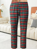 Férfi kockás pizsama nadrág divatos karácsonyi alkalmi puha kényelmes laza kockás rugalmas derék egyenes láb otthoni alkalmi nadrág
