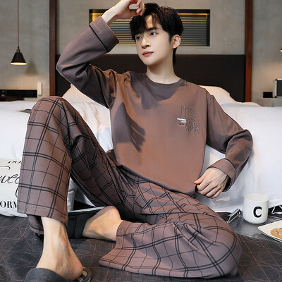 Pavasario naujos medvilnės vyriškos pižamos laisvalaikio ilgos viršutinės kelnių komplektai pižamos solidūs vyriški miegui Pižamos namų drabužiai mada Pjs Homme