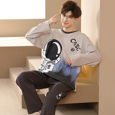 Pavasario naujos medvilnės vyriškos pižamos laisvalaikio ilgos viršutinės kelnių komplektai pižamos solidūs vyriški miegui Pižamos namų drabužiai mada Pjs Homme