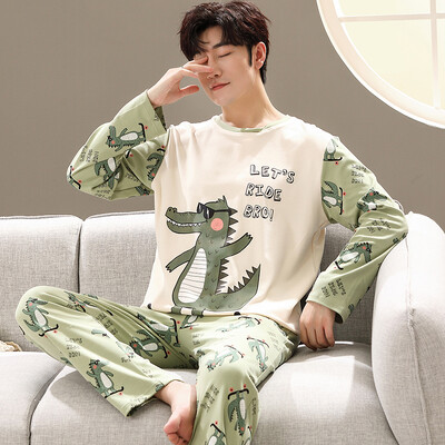 Pavasario naujos medvilnės vyriškos pižamos laisvalaikio ilgos viršutinės kelnių komplektai pižamos solidūs vyriški miegui Pižamos namų drabužiai mada Pjs Homme