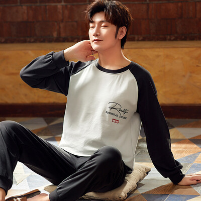 Pavasario naujos medvilnės vyriškos pižamos laisvalaikio ilgos viršutinės kelnių komplektai pižamos solidūs vyriški miegui Pižamos namų drabužiai mada Pjs Homme