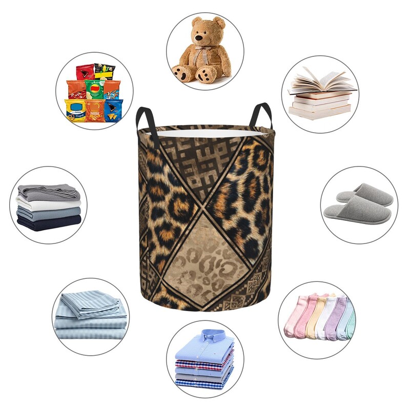 Egyedi leopárd szőrme Etnikai törzsi geometriai díszek Mosodai kosár Állati bőr textúrájú babatartó tárolórekeszek