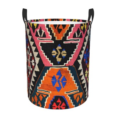 Coș de rufe Kilim turcesc personalizat, coș mare de depozitare pentru haine, artă etnică boemă, organizator de coș de jucării pentru creșă