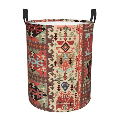 Coș de rufe Kilim turcesc personalizat, coș mare de depozitare pentru haine, artă etnică boemă, organizator de coș de jucării pentru creșă