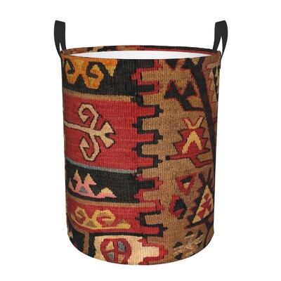 Coș de rufe Kilim turcesc personalizat, coș mare de depozitare pentru haine, artă etnică boemă, organizator de coș de jucării pentru creșă