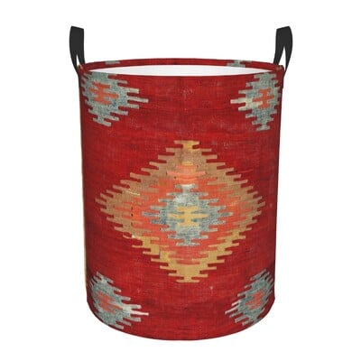Coș de rufe Kilim turcesc personalizat, coș mare de depozitare pentru haine, artă etnică boemă, organizator de coș de jucării pentru creșă
