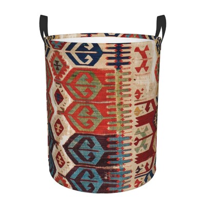 Coș de rufe Kilim turcesc personalizat, coș mare de depozitare pentru haine, artă etnică boemă, organizator de coș de jucării pentru creșă