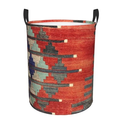 Coș de rufe Kilim turcesc personalizat, coș mare de depozitare pentru haine, artă etnică boemă, organizator de coș de jucării pentru creșă