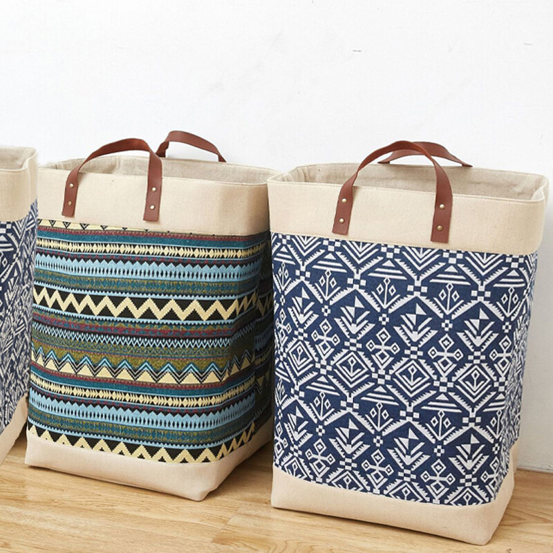 1 db nagy kapacitású pamut és lenvászon összecsukható tároló kosár, piszkos ruhakosár, ruházathoz használt, játékok, egyéb termékek tárolására