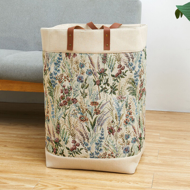 1 db nagy kapacitású pamut és lenvászon összecsukható tároló kosár, piszkos ruhakosár, ruházathoz használt, játékok, egyéb termékek tárolására