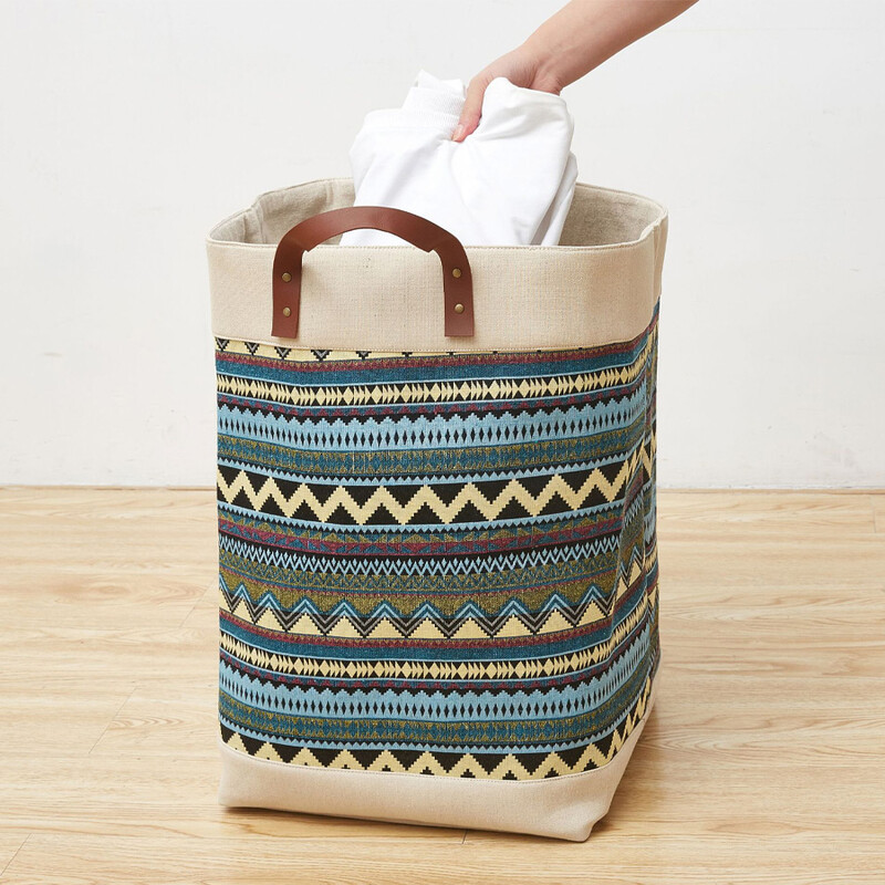 1 db nagy kapacitású pamut és lenvászon összecsukható tároló kosár, piszkos ruhakosár, ruházathoz használt, játékok, egyéb termékek tárolására