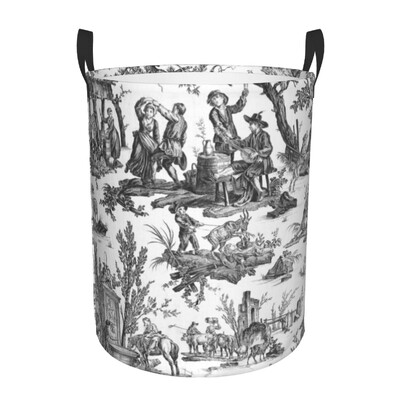 Egyedi francia vidéki Toile De Jouy mosodai kosár Összecsukható, nagy kapacitású ruhatároló motívumok babatartó