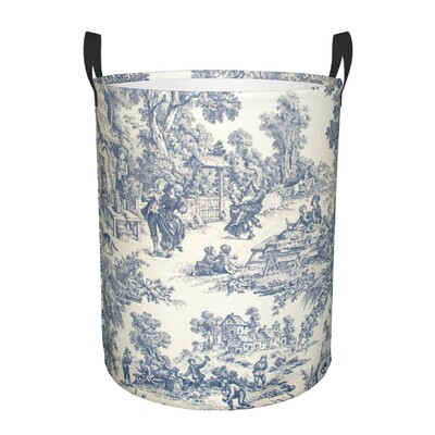 Egyedi francia vidéki Toile De Jouy mosodai kosár Összecsukható, nagy kapacitású ruhatároló motívumok babatartó