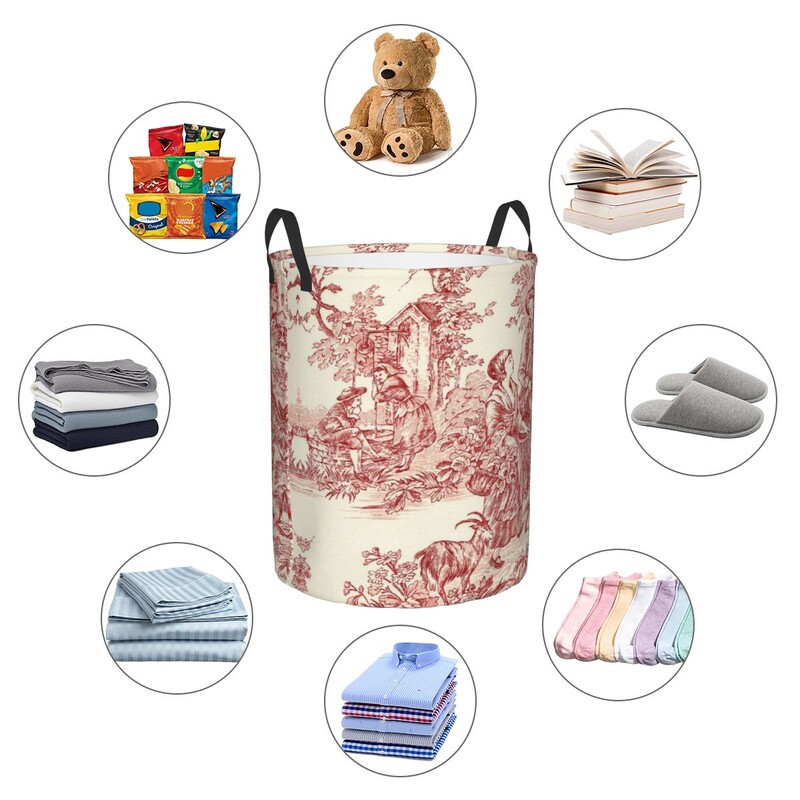 Egyedi francia vidéki Toile De Jouy mosodai kosár Összecsukható, nagy kapacitású ruhatároló motívumok babatartó