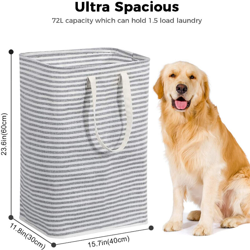72L Laisvai pastatomas skalbinių užsegimas sulankstomas didelis drabužių krepšelis su lengvai nešiojamomis prailgintomis rankenomis drabužiams žaislams pilka