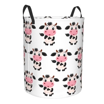 Προσαρμοσμένο χαριτωμένο Cartoon Milk Cow Laundry Hamper Καλάθι αποθήκευσης ρούχων με παιχνίδια οργανωτής κάδων για αγόρι αγόρι