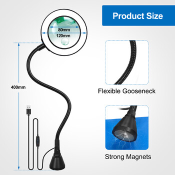 Toolour 3X/6X Φωτιζόμενος μεγεθυντικός φακός επιτραπέζιου φωτισμού LED Ευέλικτη περιστροφική μαγνητική βάση μεγεθυντικός φακός κολλητήρι Επισκευή/Τραπέζι L