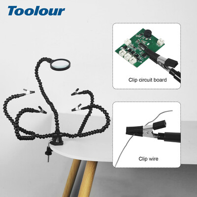 Εργαλείο συγκόλλησης Toolour Helping Hands Εύκαμπτοι βραχίονες συγκόλλησης τρίτων χεριών με 3x μεγεθυντικό φακό συγκολλητική βάση συγκόλλησης PCB