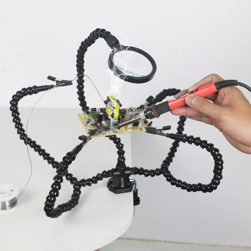 Toolour Helping Hands Spájkovací nástroj Tretie ruky Spájkovacie flexibilné ramená s 3-násobnou lupou Upínacia základňa Zvárací držiak PCB