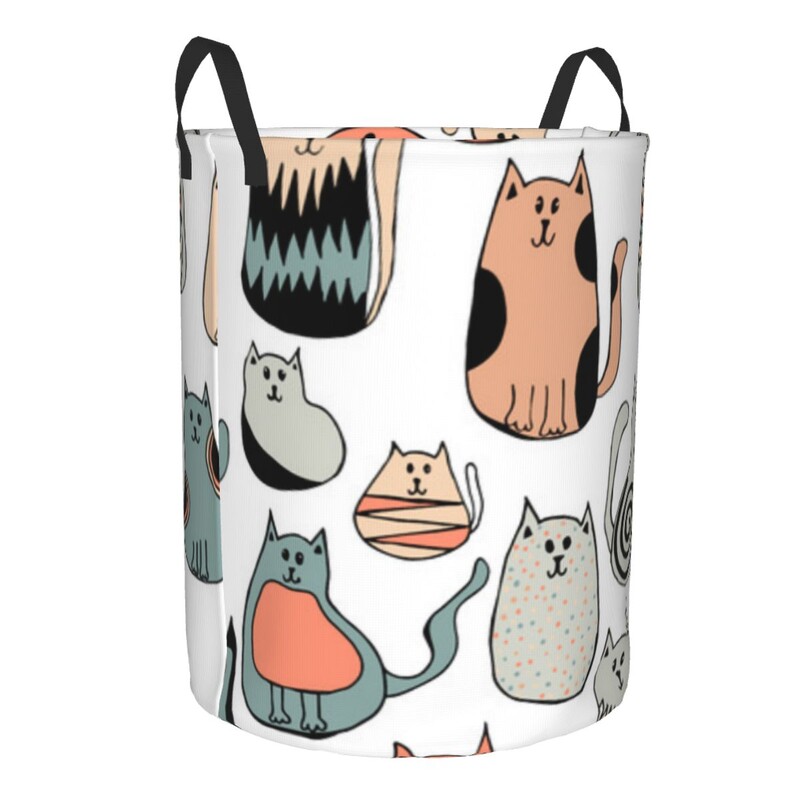 Sulankstomas skalbinių krepšelis nešvariems drabužiams Mielos katės meno laikymo kliūtis vaikams kūdikių namų organizatorius