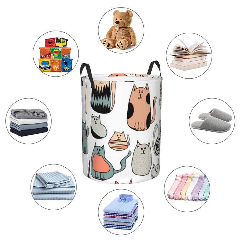 Sulankstomas skalbinių krepšelis nešvariems drabužiams Mielos katės meno laikymo kliūtis vaikams kūdikių namų organizatorius