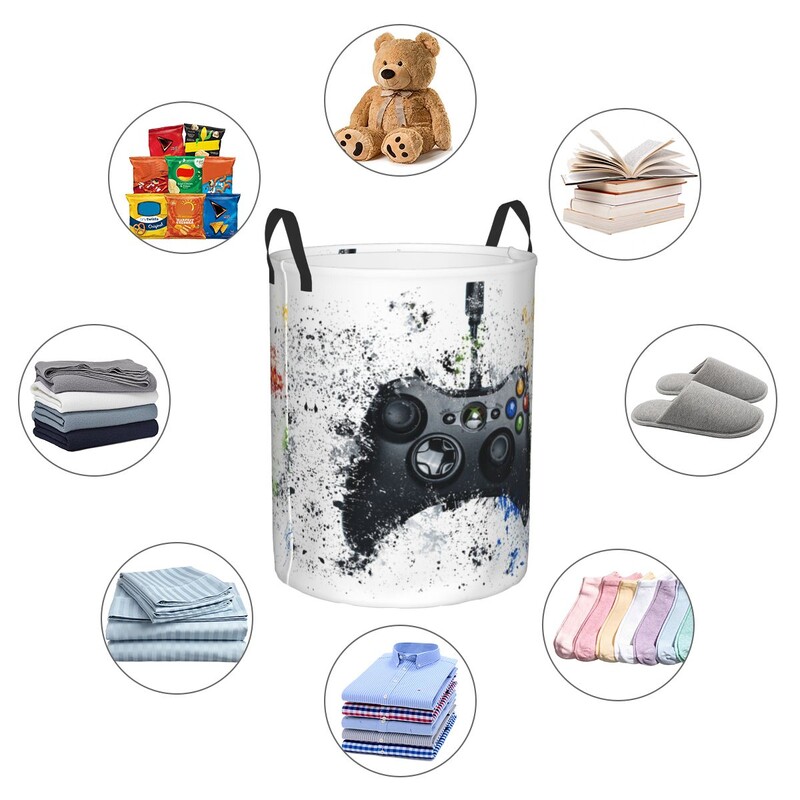 Egyedi nosztalgia játékvezérlő Mosodai akadály nagy tárolókosár Videojátékos játékos lányoknak fiúknak játékszervező