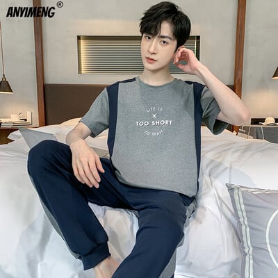 Hétköznapi hálóruha férfinak L-4XL nyári pamut, plusz méretű férfi pizsama elegáns, egyszerű stílusú szabadidős pizsamakészlet fiúknak, divatos nadrágok