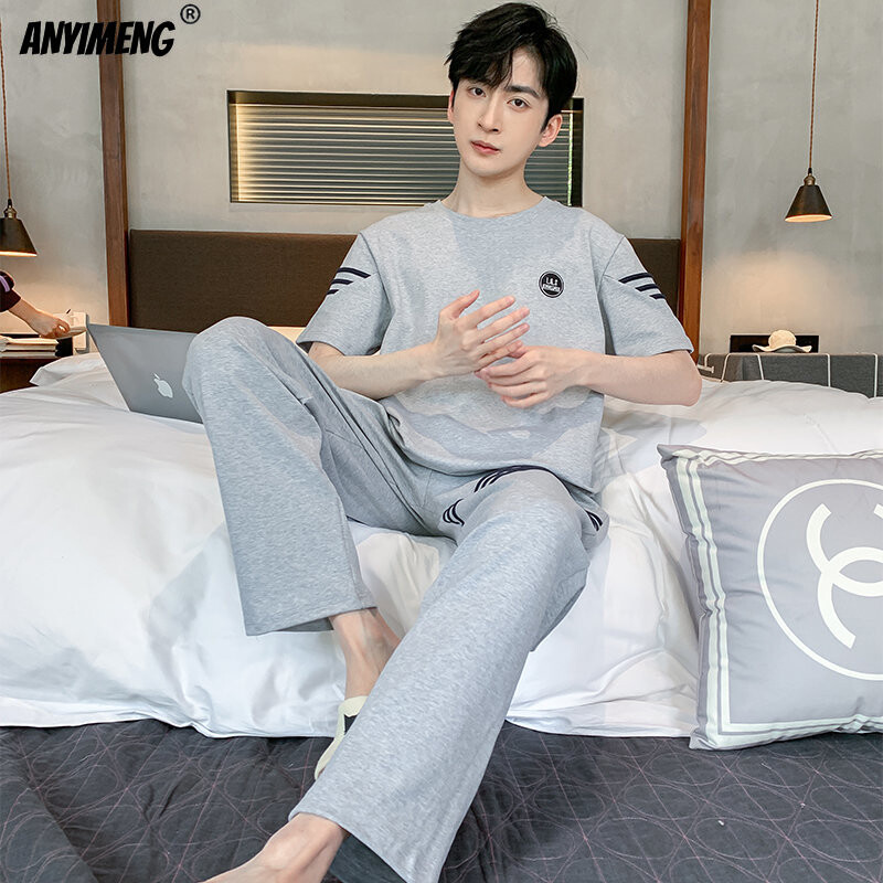 Hétköznapi hálóruha férfinak L-4XL nyári pamut, plusz méretű férfi pizsama elegáns, egyszerű stílusú szabadidős pizsamakészlet fiúknak, divatos nadrágok