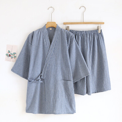 Japāņu sasienamie kimono halāti pidžamas komplekts vīriešiem svītrainām kokvilnas brīvi vasaras plānām īsām piedurknēm šorti Mājas apģērbi vīriešiem