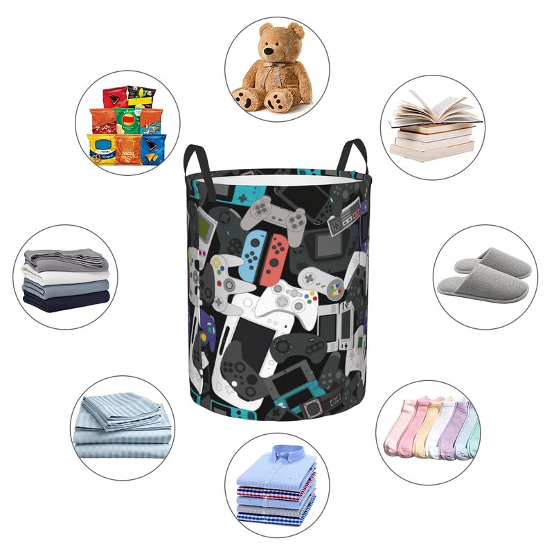 Egyedi Gamer Controller Mosodai határoló Ruhák Tárolókosár Nosztalgia Videojáték Vintage Gaming Toy Bin Szervező gyerekeknek