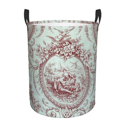 Vintage Peacock Bird Toile Καλάθι Πλυντηρίου Πτυσσόμενο Traditional France Art Clothing Hamper Toys Organizer Κάδοι αποθήκευσης