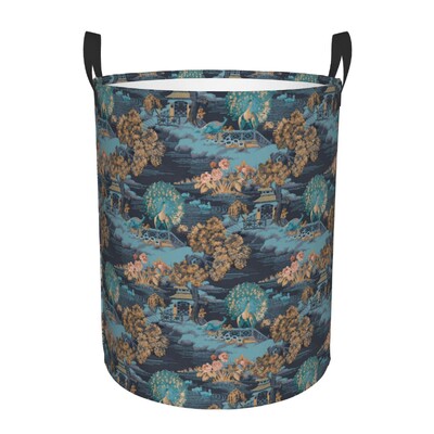 Vintage Peacock Bird Toile Καλάθι Πλυντηρίου Πτυσσόμενο Traditional France Art Clothing Hamper Toys Organizer Κάδοι αποθήκευσης