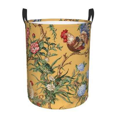 Vintage Peacock Bird Toile Καλάθι Πλυντηρίου Πτυσσόμενο Traditional France Art Clothing Hamper Toys Organizer Κάδοι αποθήκευσης