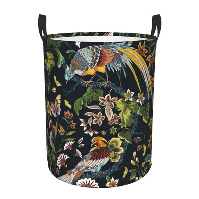 Vintage Peacock Bird Toile Καλάθι Πλυντηρίου Πτυσσόμενο Traditional France Art Clothing Hamper Toys Organizer Κάδοι αποθήκευσης