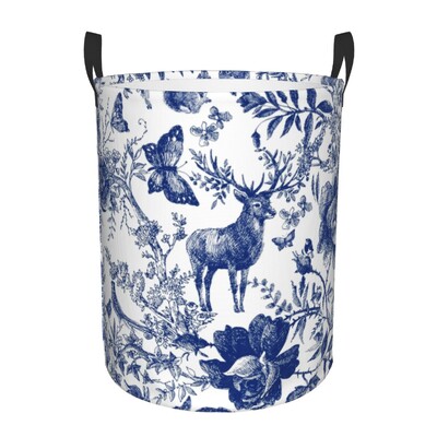 Vintage Peacock Bird Toile Καλάθι Πλυντηρίου Πτυσσόμενο Traditional France Art Clothing Hamper Toys Organizer Κάδοι αποθήκευσης