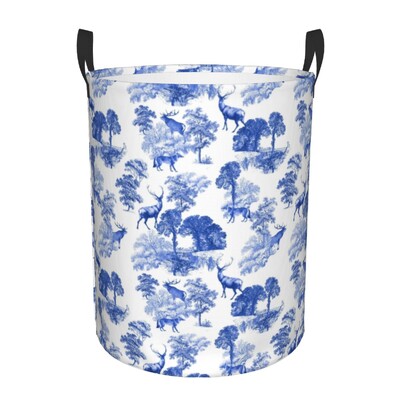 Vintage Peacock Bird Toile Καλάθι Πλυντηρίου Πτυσσόμενο Traditional France Art Clothing Hamper Toys Organizer Κάδοι αποθήκευσης