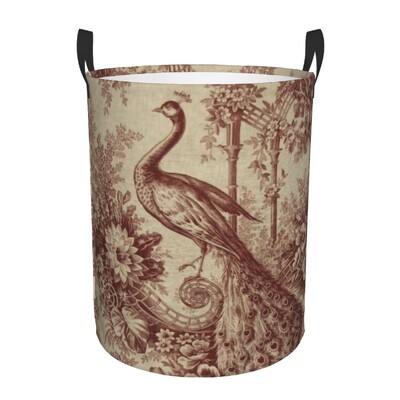 Vintage Peacock Bird Toile Καλάθι Πλυντηρίου Πτυσσόμενο Traditional France Art Clothing Hamper Toys Organizer Κάδοι αποθήκευσης