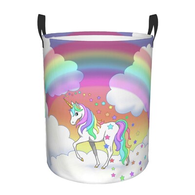 Προσαρμοσμένο Cartoon Rainbow Unicorn Καλάθι ρούχων Πτυσσόμενο μεγάλος κάδος φύλαξης ρούχων Βρεφικός κάδος