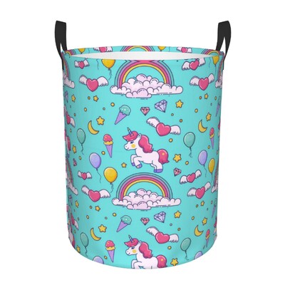 Προσαρμοσμένο Cartoon Rainbow Unicorn Καλάθι ρούχων Πτυσσόμενο μεγάλος κάδος φύλαξης ρούχων Βρεφικός κάδος