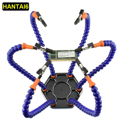 NEWACALOX 6PCS lanksčių rankų litavimo trečiasis pagalbinis stovas PCB grandinės plokštės laikiklis aliuminio lydinio pagrindo suvirinimo įrankiai